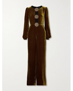 Saloni Camille Cutout Embellished Velvet Jumpsuit - Brown
