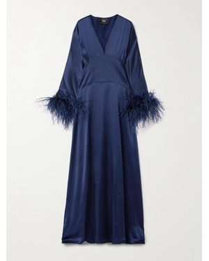 ‎Taller Marmo Elvira Robe Aus Seidensatin Mit Federn - Blau