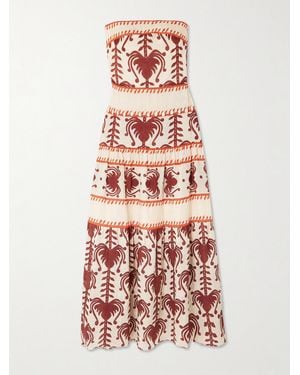 Johanna Ortiz Another Chance Strapless Tiered Embellished Printed Linen Maxi Dress - White