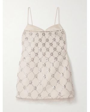 Sabina Bilenko Mara Lace-Trimmed Embellished Mikado Mini Dress - Natural