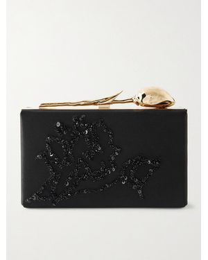 Erdem Bloom Embellished Satin Clutch - Black