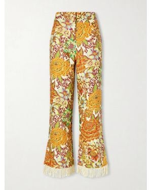 ALÉMAIS Lana Fringed Floral-Print Linen Flared Pants - Yellow