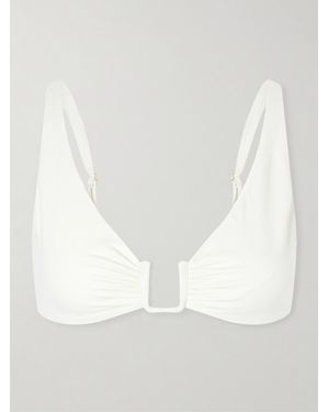 Away That Day Palma Embellished Gathered Bikini Top - White