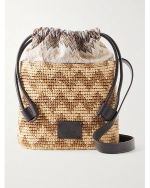 Missoni Small Striped Leather-Trimmed Raffia Bucket Bag - Natural