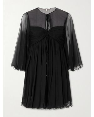 Chloé Tie-Detailed Gathered Silk-Chiffon Mini Dress - Black