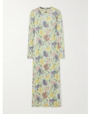 Loewe Floral-Print Ribbed Silk And Cotton-Blend Midi Dress - White