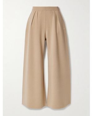 Max Mara Hose Mit Weitem Bein Aus Wolle Mit Bundfalten Und Stickerei - Natur