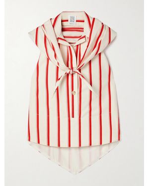 Rosie Assoulin Kerchief Striped Herringbone Cotton-Blend Halterneck Top - Red