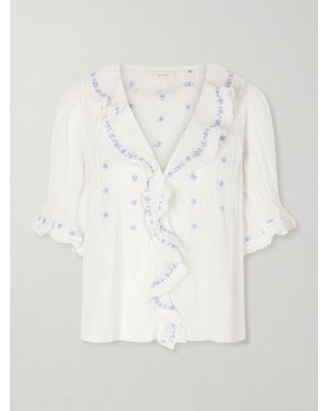 Doen Hettie Lace-Trimmed Embroidered Organic Cotton-Voile Blouse - White