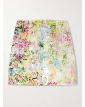 Aje. Dahlia Minirock Aus Mesh Mit Blumenprint Und Pailletten - Mettallic