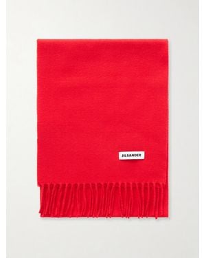 Jil Sander Fringed Virgin Wool Scarf - Red