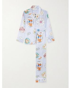 Olivia Von Halle Lila Printed Silk-Satin Pyjama Set - Blue