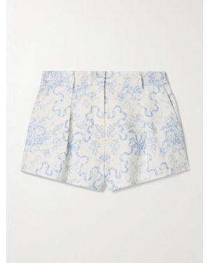LoveShackFancy Lacette Pleated Printed Linen Shorts - White