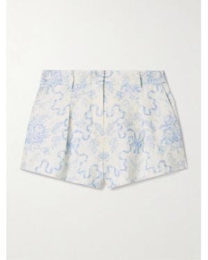 LoveShackFancy Lacette Shorts Aus Bedrucktem Leinen Mit Bundfalten - Weiß