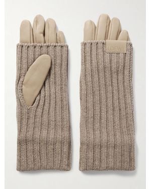 Loewe Leather And Ribbed Cashmere Gloves - Brown