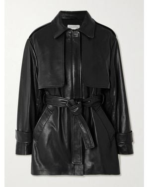 Nour Hammour Priya Belted Panelled Leather Jacket - Black