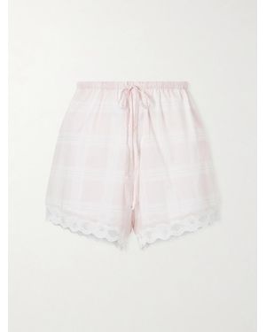 Posse Marilyn Lace-Trimmed Checked Cotton Shorts - Natural