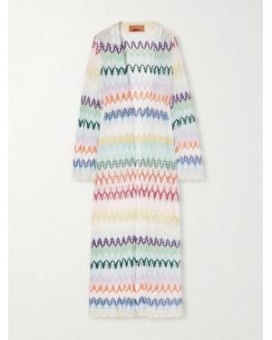 Missoni Striped Metallic Crochet-Knit Cardigan - White