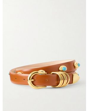 DEHANCHE Hollyhock Stone-Embellished Leather Belt - Brown