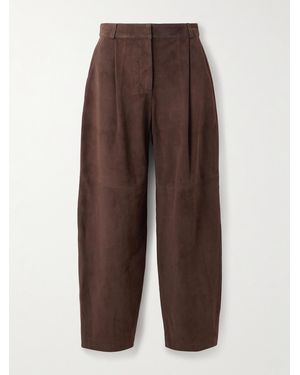 Co. Cropped Suede Barrel-Leg Trousers - Brown