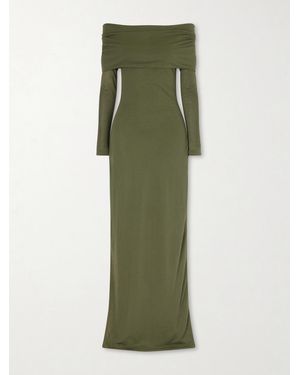 Balenciaga Off-Shoulder Cotton-Blend Maxi Dress - Green