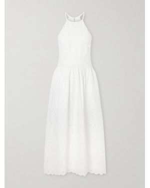 FRAME Scalloped Broderie Anglaise Ramie Halterneck Midi Dress - White