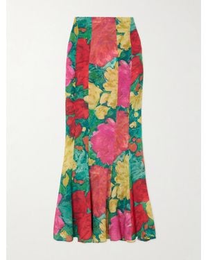 Balmain Panelled Floral-Print Silk Maxi Skirt - White