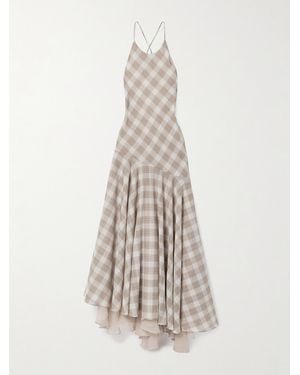 Kallmeyer Eve Asymmetric Layered Checked Voile Maxi Dress - White