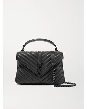 Saint Laurent College Medium Chain Mittelgroße Schultertasche Aus Gestepptem Leder - Schwarz