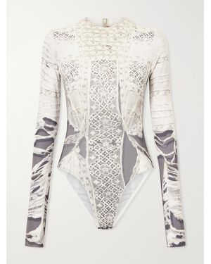Dilara Findikoglu Past Edges Printed Lace-Trimmed Stretch-Jersey Bodysuit - Natural