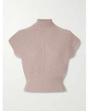 Rick Owens Ribbed Wool Turtleneck Top - Natural