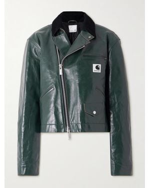 Sacai Carhartt Wip Cotton Corduroy-Trimmed Leather Biker Jacket - Green