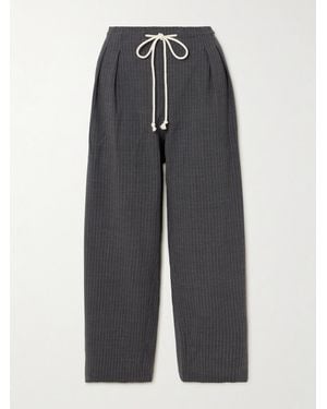 Maria McManus Cosy Pinstriped Pleated Wool-Blend Flannel Wide-Leg Trousers - Grey