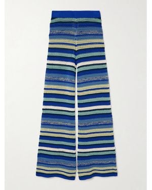 Escvdo Nevado Crocheted Cotton Flared Trousers - Blue