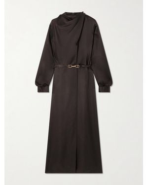 Gabriela Hearst Josef Belted Draped Silk Satin-Crepe Midi Dress - Black