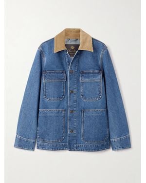Loro Piana Dean Corduroy-Trimmed Denim Jacket - Blue