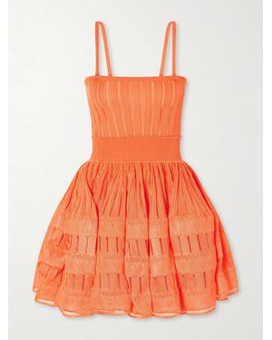 Alaïa Tiered Pointelle-Knit Mini Dress - Orange