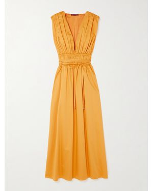 Altuzarra Fiona Belted Gathered Stretch-Cotton Poplin Midi Dress - Yellow