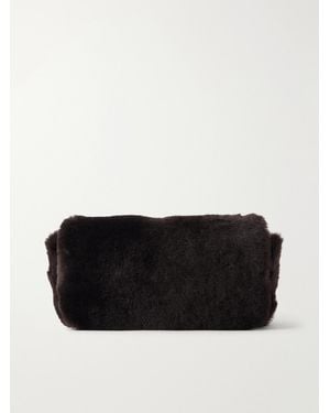 Brunello Cucinelli Bead-Embellished Suede-Trimmed Shearling Clutch Bag - Black