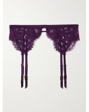 Kiki de Montparnasse Camille Silk-Blend Satin-Trimmed Organic Cotton-Blend Lace Suspender Belt - Lila