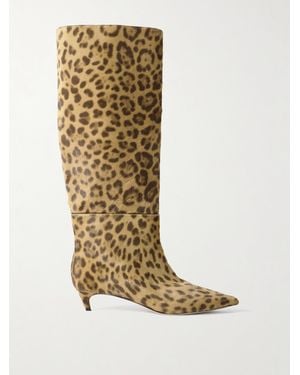 Jimmy Choo Maxima 35 Leopard-Print Calf Hair Knee Boots - Metallic