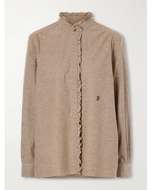 James Purdey & Sons Logo-Embroidered Ruffled Checked Cotton Shirt - Natural