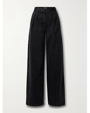 Tibi Stella Pleated Low-Rise Wide-Leg Jeans - Black