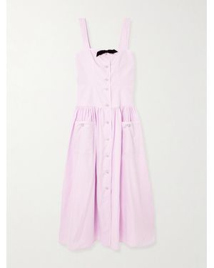 Alessandra Rich Midikleid Aus Baumwollpopeline Mit Raffung Und Schleife Aus Samt - Pink