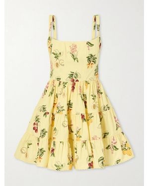 Agua Bendita Granadilla Tiered Floral-Print Cotton-Poplin Mini Dress - Yellow