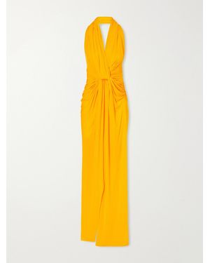 Alex Perry Halterneck Ruched Jersey Gown - Yellow