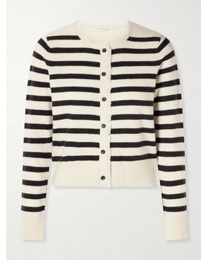 Maria McManus Striped Frayed Cashmere And Cotton-Blend Cardigan - Black