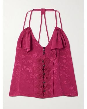 Maison Mayle Colette Ruffled Lace-Trimmed Silk-Jacquard Camisole - Pink