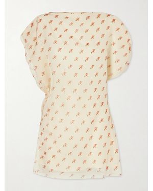 KHAITE Erin Floral-Print Silk-Organza Mini Dress - Natural