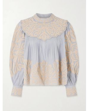 Sea Alexandra Pleated Embroidered Cotton-Voile Blouse - White